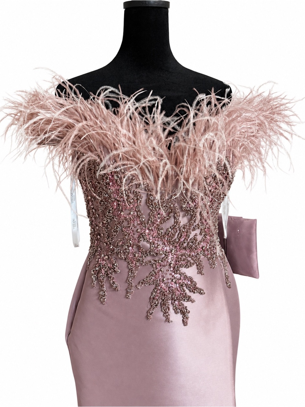 Terani Couture - Mauve Feather Beaded Mermaid Gown Size 6 NWT